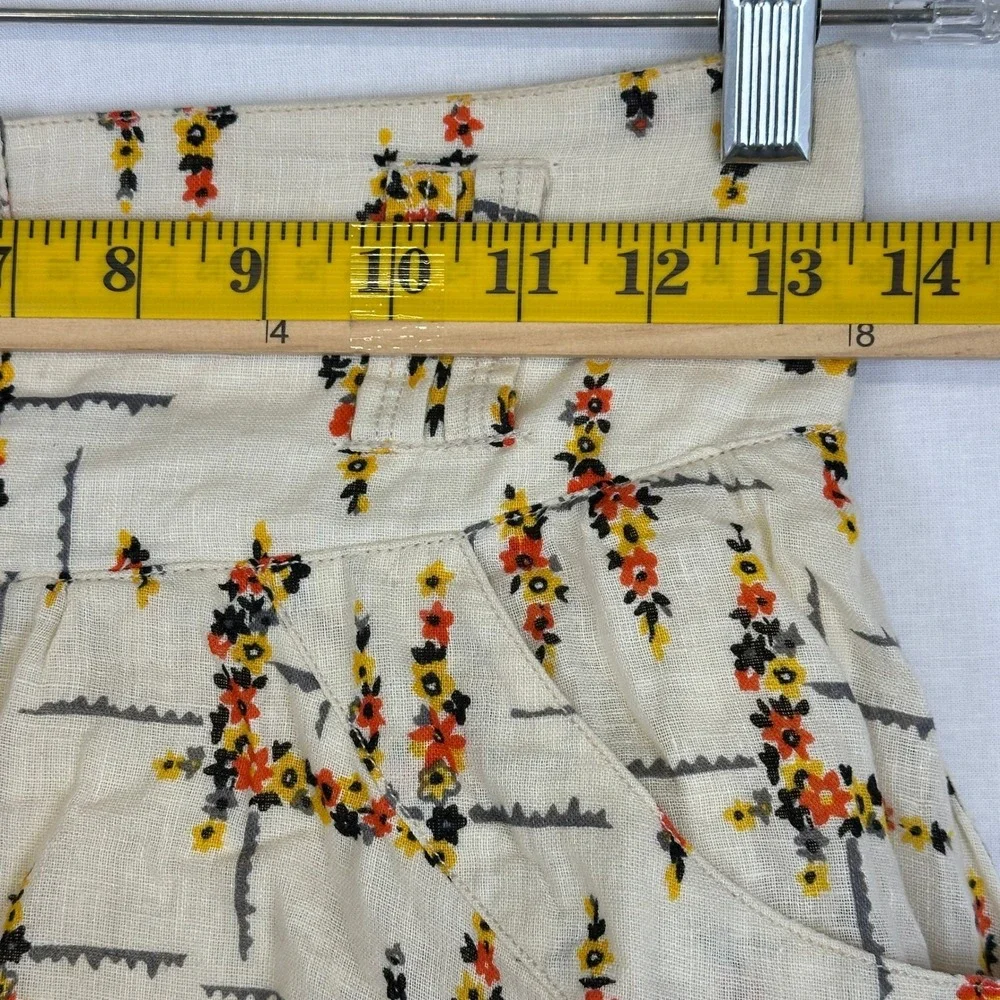 Free‎ People Floral Linen Cotton Button Front Mini Skirt Ivory Women's Size S